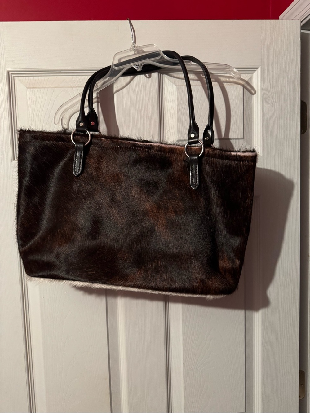 Fur Dark Brown Shoulder bag with Black Leather Handles